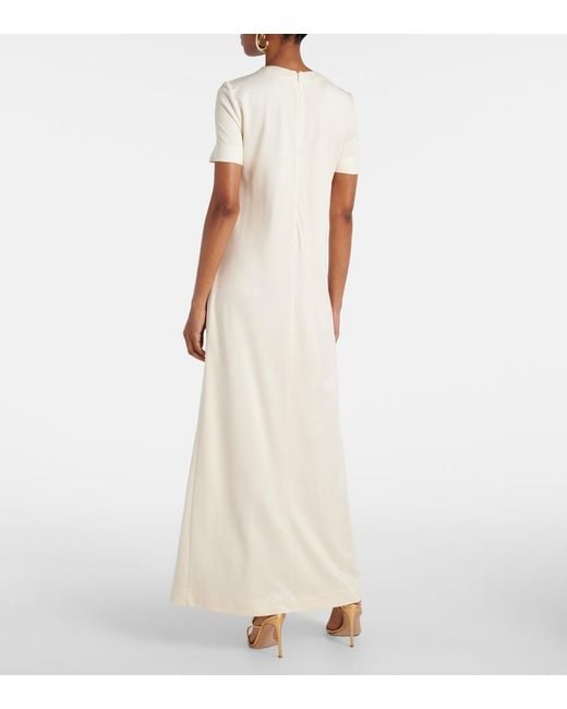 Oscar de la Renta Natural Painted Roses Jersey Maxi Dress