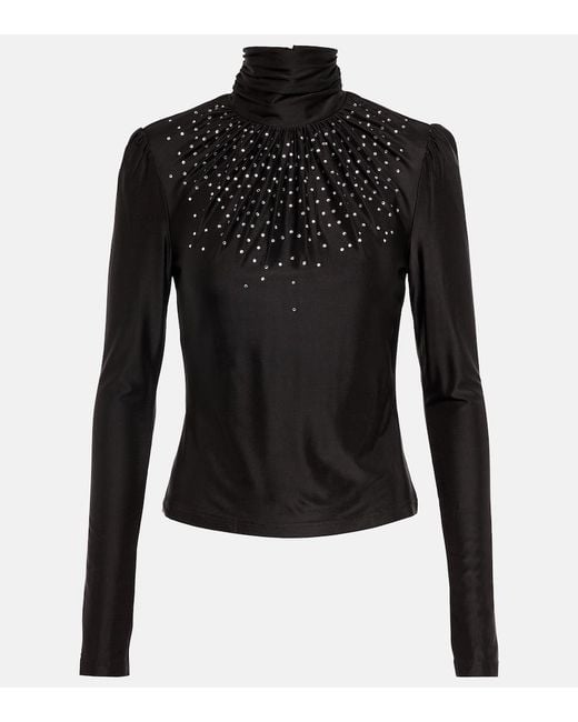 Rabanne Black Embellished Turtleneck Top
