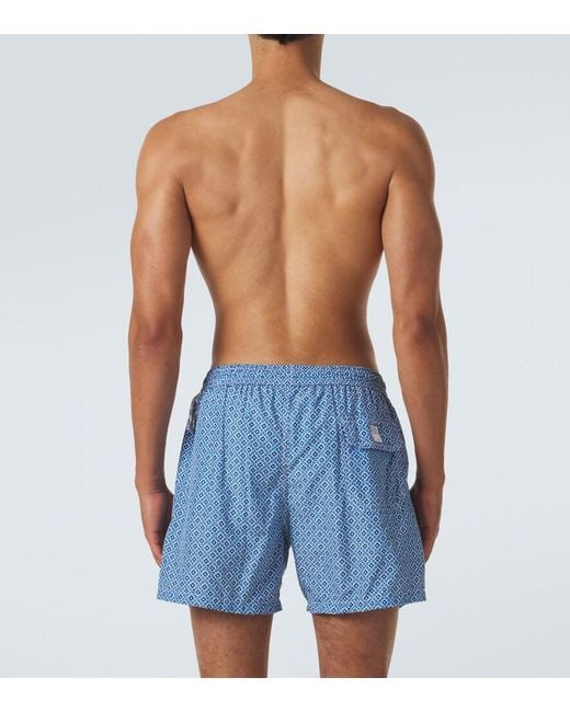 Fedeli Blue Madeira Printed Swim Trunks for men