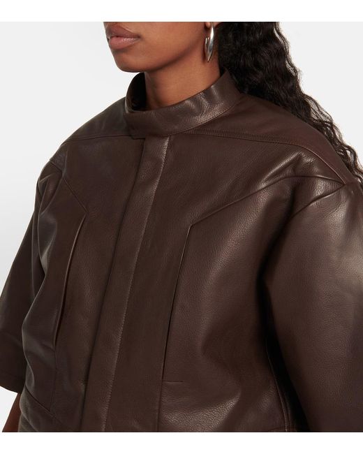 Chaqueta De Piel Cropped Rick Owens de color Brown