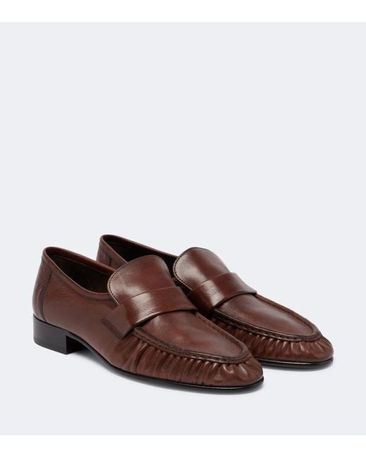 The Row Brown Soft Ruched Leather Loafers