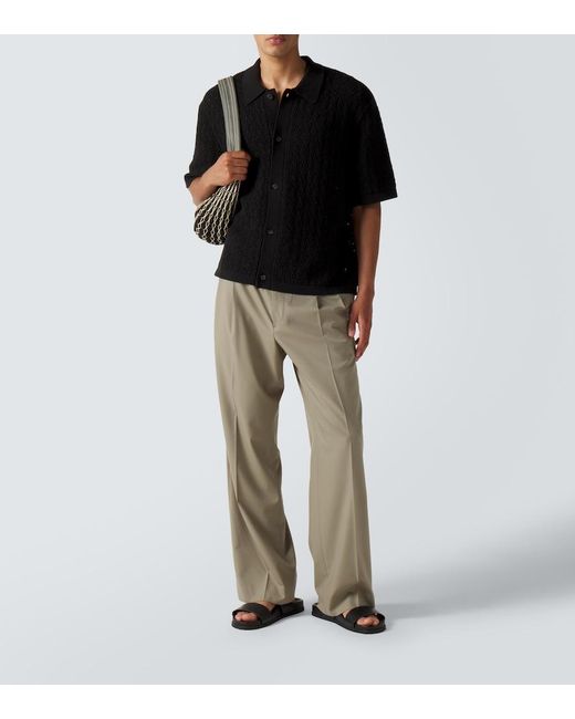 FRAME Black Crochet Cotton-Blend Polo Shirt for men