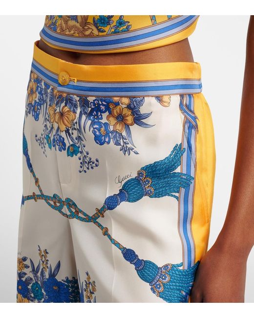 Gucci Blue Floral Silk Twill Bermuda Shorts