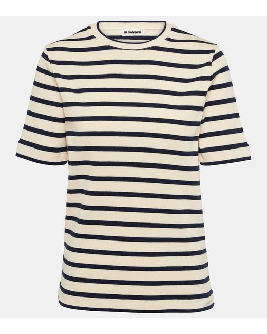 Jil Sander White Striped Cotton Jersey T-shirt