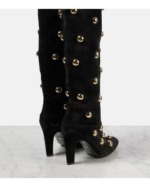 Chloé Black Eve 85 Embellished Suede Over-The-Knee Boots