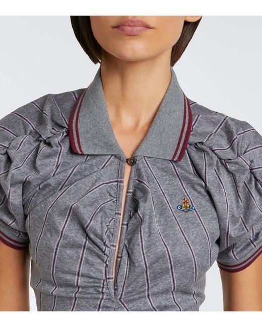 Vivienne Westwood Gray Pulling Striped Ruched Cotton Midi Dress