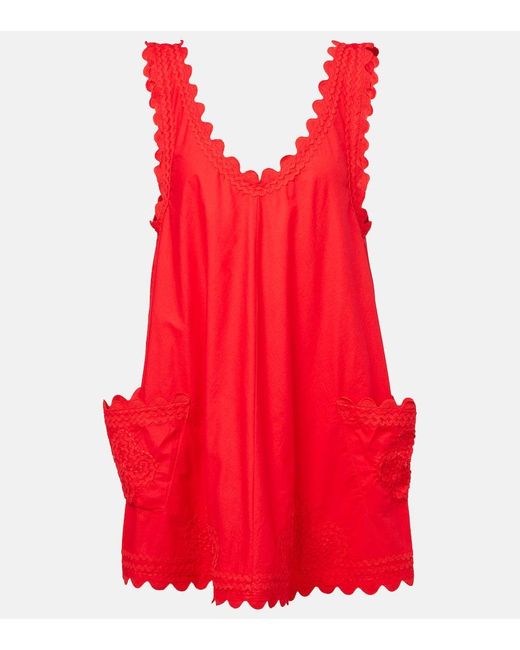 Juliet Dunn Red Besticktes Minikleid Aus Baumwollpopeline