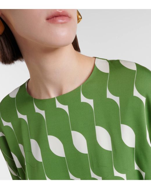 Dries Van Noten Green Printed Silk-blend Midi Dress