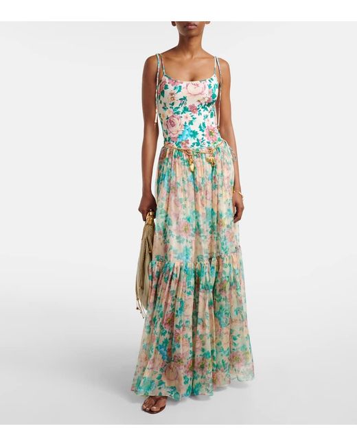 Jupe Longue En Soie A Fleurs Chloé en coloris Green