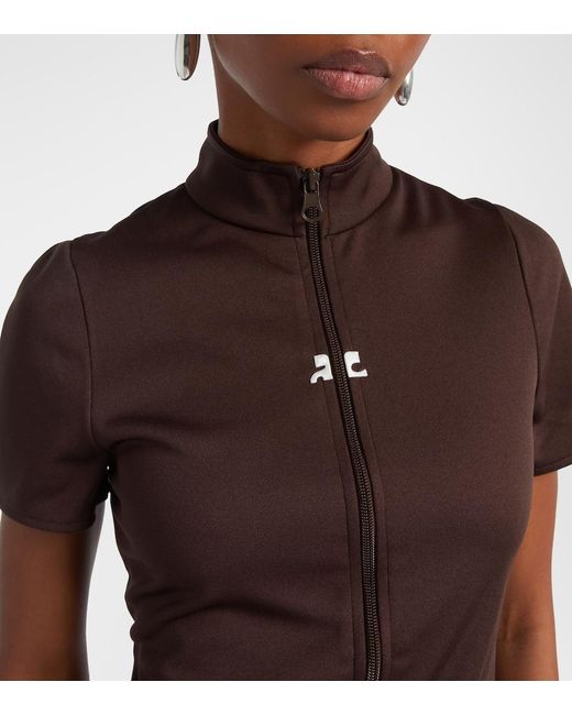 Courreges Brown Interlock Jersey Zip-Up Top