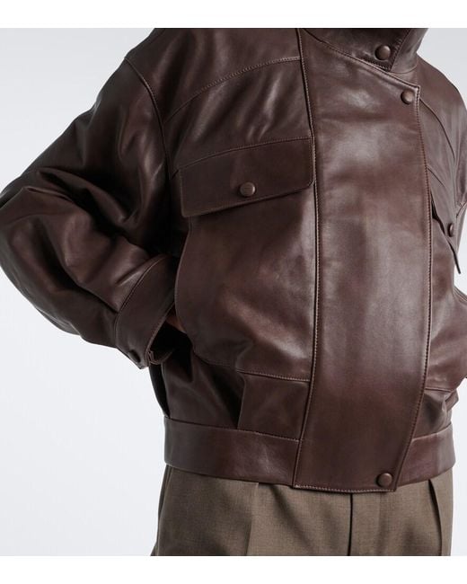 Nour Hammour Brown Quincy Leather Blouson Jacket