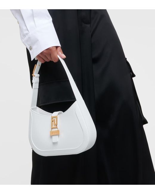 Versace White Greca Goddess Small Leather Shoulder Bag
