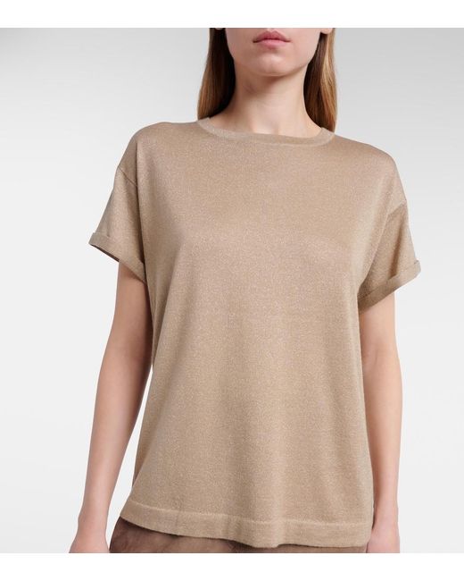 Brunello Cucinelli Natural Lurex Cashmere And Silk-Blend T-Shirt