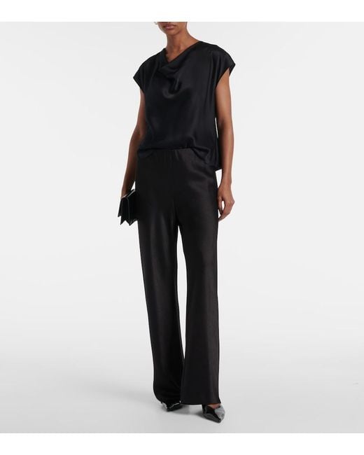Vince Black High-Rise Satin Straight Pants