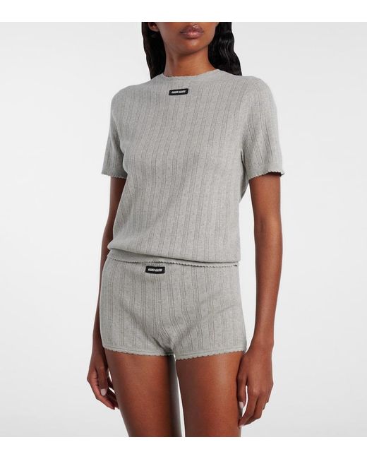 Miu Miu Gray Ribbed-Knit Cotton Top