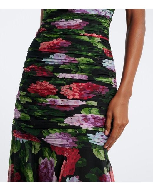 Carolina Herrera Black Floral-Applique Floral Draped Silk Gown