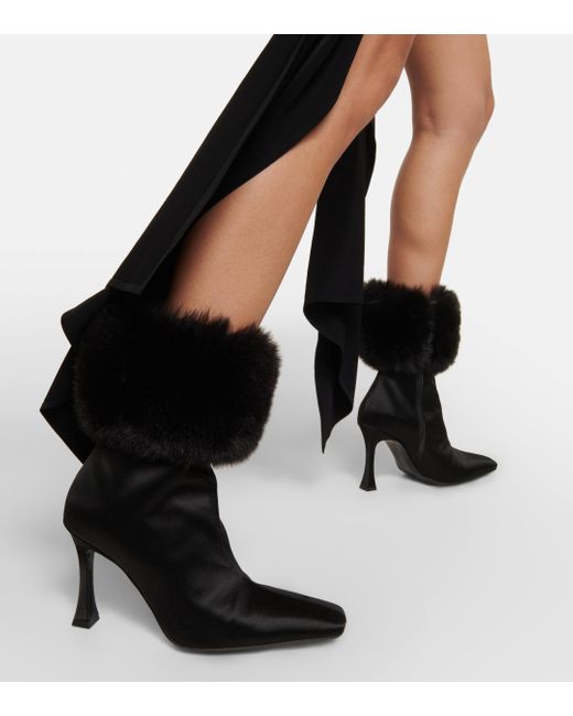 Magda Butrym Black Faux Fur-trimmed Satin Ankle Boots