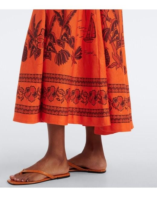 ALÉMAIS Red Boathouse Printed Linen Midi Dress