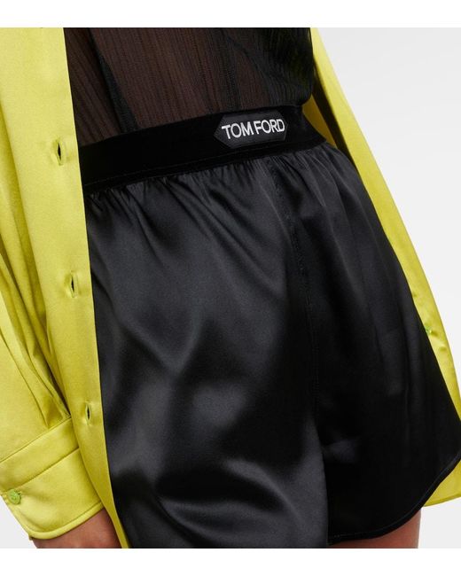 Shorts in raso di misto seta con logo di Tom Ford in Black