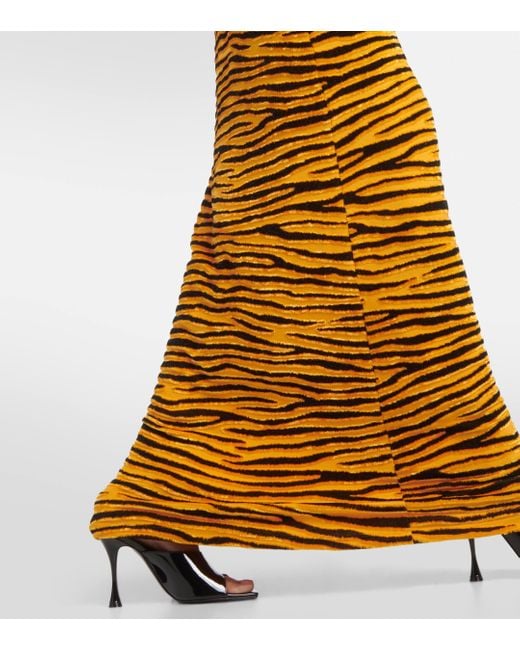 Robe longue en velours a motif tigre Rabanne en coloris Metallic
