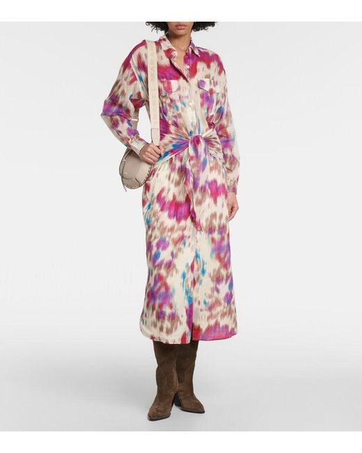 Isabel Marant Red Nesly Printed Cotton Shirt Dress