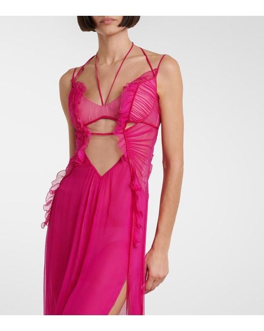Nensi Dojaka Pink Semi-Sheer Silk Gown