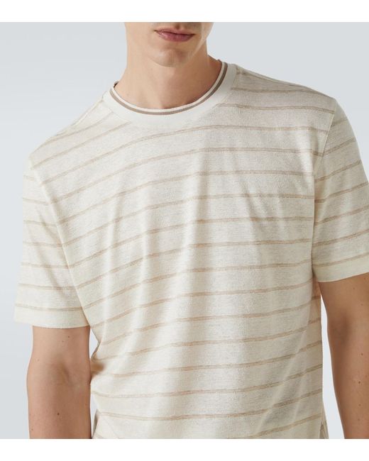 Zegna White Striped Linen-Blend T-Shirt for men