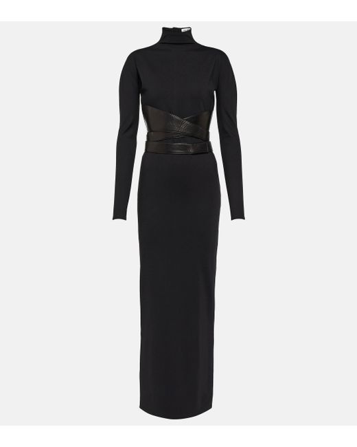 Alaïa Black Leather-trimmed Jersey Maxi Dress