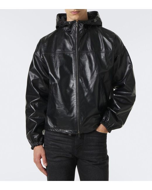 Fendi Black Leather Bomber Jacket for men