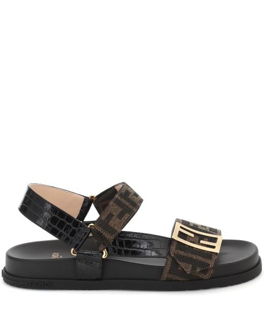 fendi promenade ff flat leather sandals