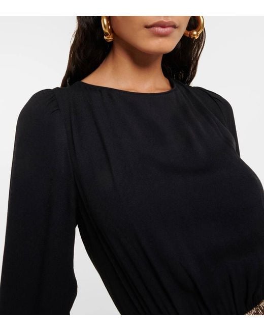 Rixo Black Elena Embellished Crepe Midi Dress