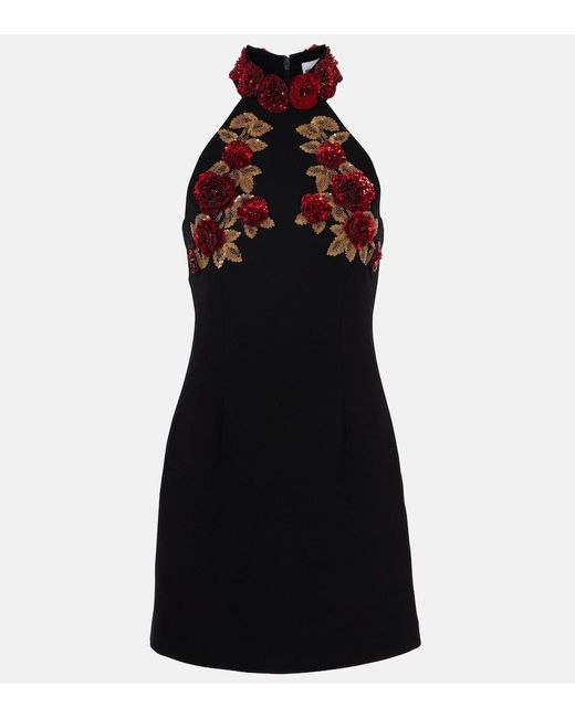 Rebecca Vallance Black Rosetta Floral-Applique Minidress