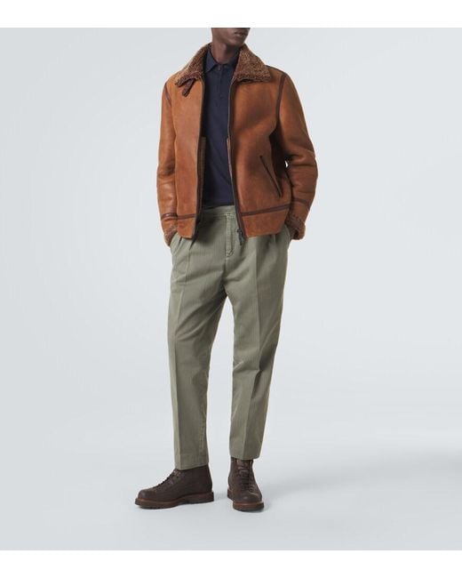 Brunello Cucinelli Brown Shearling-Lined Leather Jacket for men