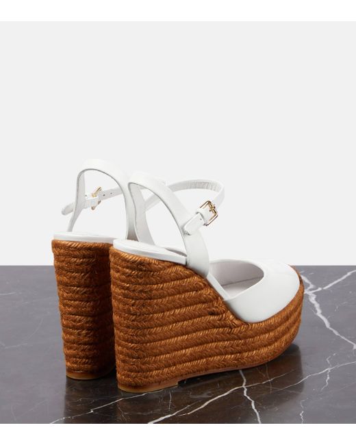 Dolce & Gabbana White Logo Embroidered Leather Wedge Espadrilles