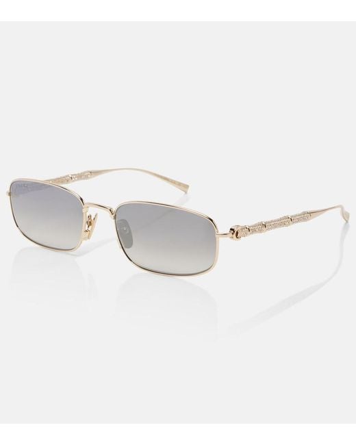 Gucci Gray Bamboo Crystal-Embellished Rectangular Sunglasses