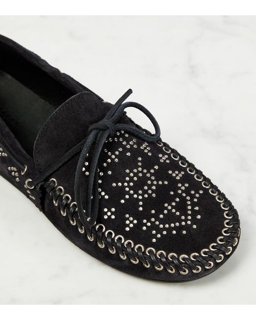 Isabel Marant Black Freen Embellished Suede Moccasins