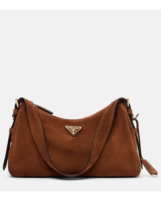 Prada Brown Aimee Medium Suede Shoulder Bag