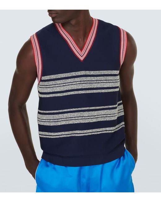 Wales Bonner Blue Shade Striped Sweater Vest for men