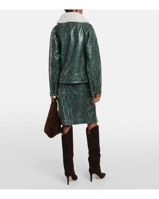 Dorothee Schumacher Green Urban Jungle Snake-Print Leather Jacket