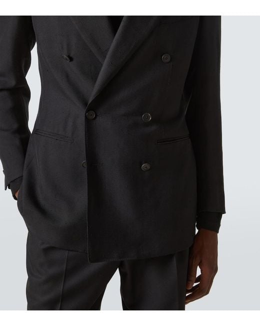 Saman Amel Blue Double-Breasted Silk Blazer for men