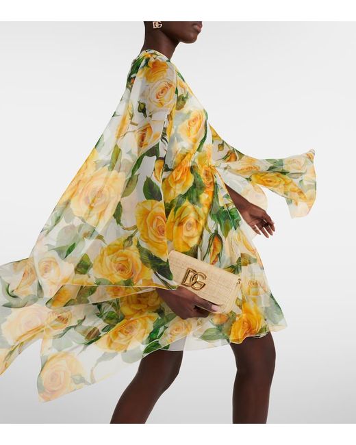 Vestido corto de chifon de seda floral Dolce & Gabbana de color Yellow