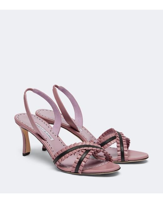 Manolo Blahnik Pink Volusan Leather Slingback Sandals