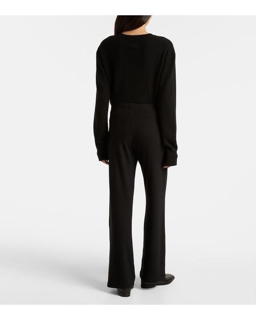 Leset Black Lauren Mid-Rise Jersey Wide-Leg Pants