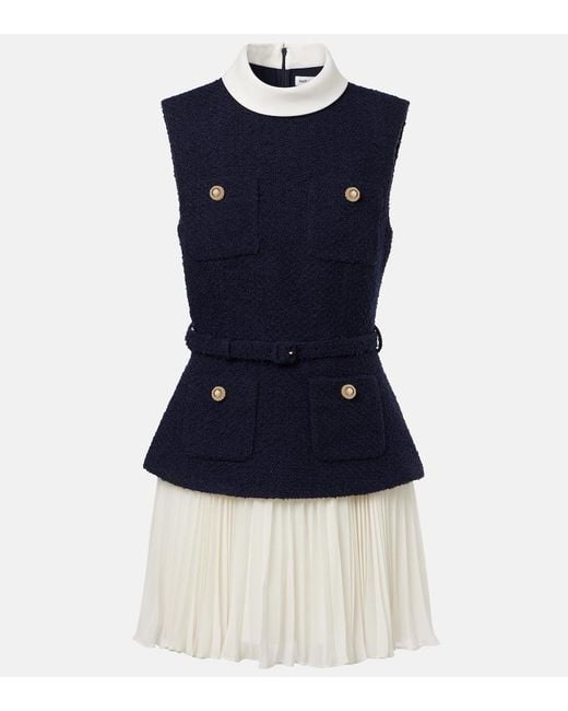 Self-Portrait Blue Minikleid Aus Boucle Und Chiffon