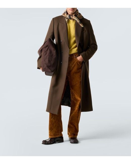 Dries Van Noten Brown Double-Breasted Wool Coat for men