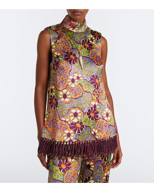 ALÉMAIS Red Joanna Floral Fringed Top