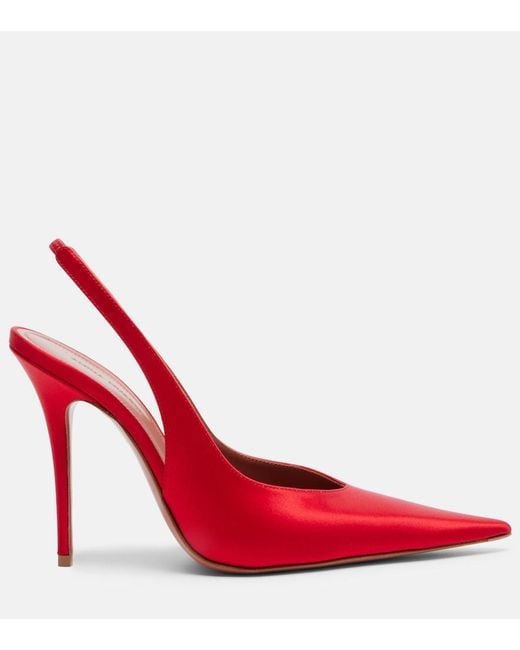 AMINA MUADDI Red Anok Satin Slingback Pumps