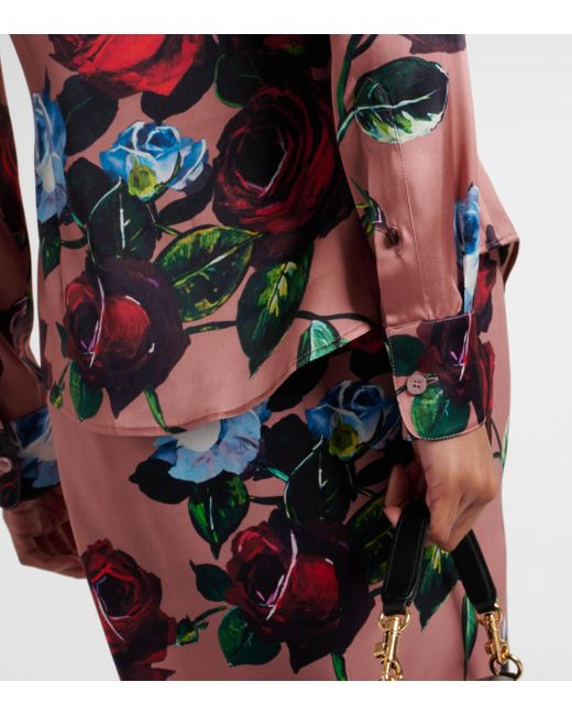 Dolce & Gabbana Red Floral Silk-blend Satin Shirt