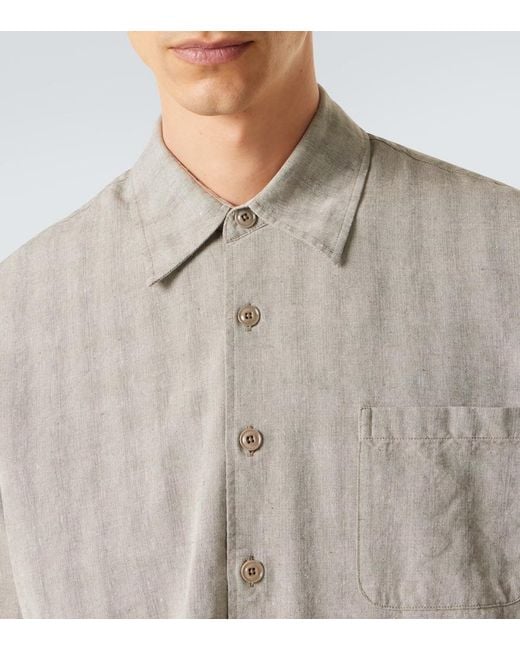 Our Legacy Gray Above Striped Cotton And Linen-Blend Shirt for men