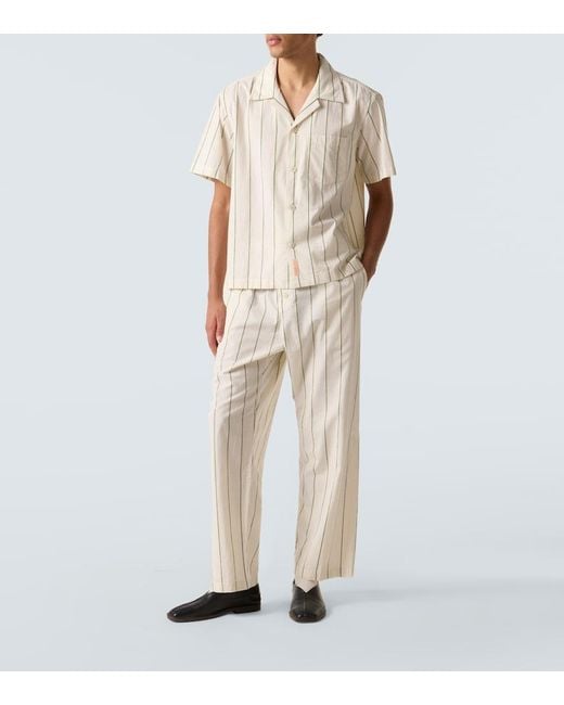 Bode White Celery Striped Cotton Bowling Shirt for men